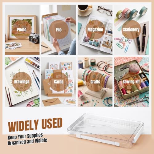 Clear Document Box, Portable A4 Paper Storage Organizer with Snap Latches, Stackable File Case for Certificates Photos Letter Size, Magazine Protector, 14.37" x 9.44" x 1.37" (2 Pack), White - Image 4