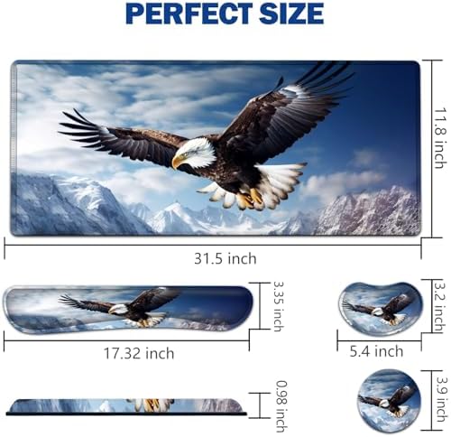 Large Mouse Pad + Keyboard Wrist Rest Set, Extended Gaming Mousepad (31.5X11.8 inch) with Non-Slip Rubber, Ergonomics Memory Foam Mouse Wrist Rest Support, Eagles in The Sky Pattern XXL Desk Pad - Image 2