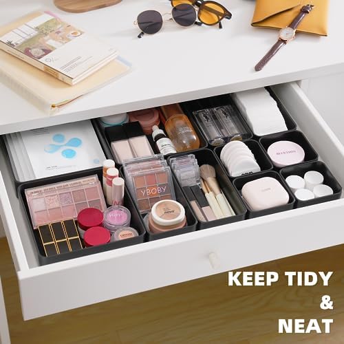 11-Piece Stackable Drawer Organizer Set, Multi-size Desk Drawer Organizer Trays Vanity Storage Bins for Storing Makeup, Stationery, Utensils in Bathroom Dresser, Office and Kitchen - Image 3