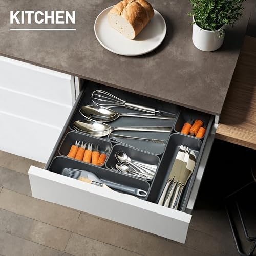 ISSEVE 8Pcs Silicone Drawer Organizer Trays for Bathroom, 4 Sizes, Black - Image 3