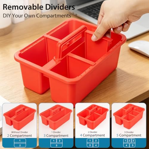 12 Pack Classroom Caddy, Plastic Caddies with Handle & Removable Dividers - Image 3