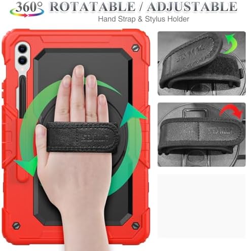 SEYMAC stock Case for Samsung Galaxy Tab S10+ Plus/ S9 FE+ Plus/ S9+ Plus 5G Tablet Case 12.4'' Protective with Screen Protector, Pen Holder, 360 Rotate Stand, Hand Strap, Shoulder Strap, Red - Image 3