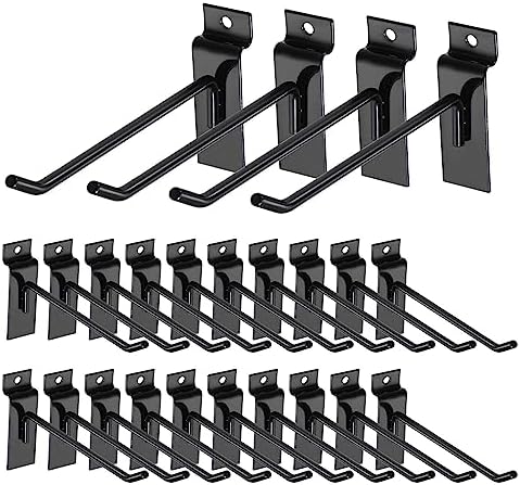 HARFINGTON 60pcs Slat Wall Hooks 8" Length Metal Pegboard Panel Display Wall Hanging Hook and Hanger for Garage, Retail, Shop, Supermarket, Black by HARFINGTON