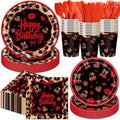 400 Pcs Red Cheetah Print Birthday Decoration for 50 Guests, Red and Black Cheetah Cherry Paper Plates Napkins Cups Cutlery Leopard Tableware for Y2K Girls Night Big Mama Party Supply by Sunnychicc