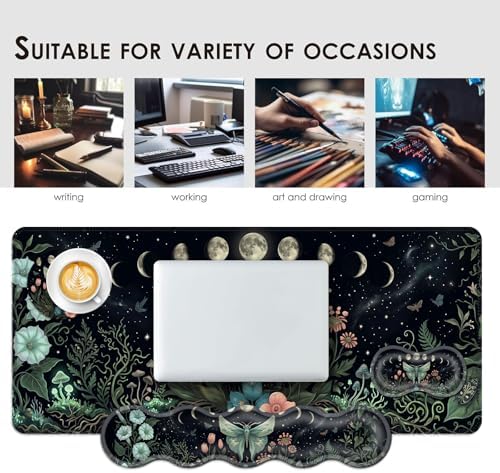 Large Keyboard Mouse Pad Set, Extended Mouse Pad+Keyboard Wrist Rest Support, Memory Foam Ergonomic Easy Typing, 4Pcs (31.5×11.8 in) Desk Pad Set for Office Home,Butterfly Moon Flower - Image 7