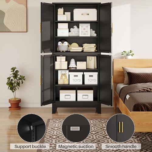 75" Tall Kitchen Pantry Cabinet, Black Metal Pantry Storage - Image 3