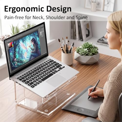 FUCDTEFC Acrylic Laptop Stand for Desk, Laptop Riser for 10-15.6 Inch Laptops, Ergonomic Computer Stand Holder Compatible with Macbooks and Notebooks- Clear - Image 6