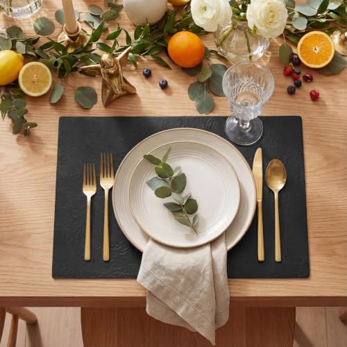 Artoid Mode Black Faux Leather Placemats Set of 8, 12x18 Inch Waterproof Wipeable Heat Resistant Vinyl Halloween Place Mats, Reversible Table Mats for Kitchen Dining Decor - Image 2