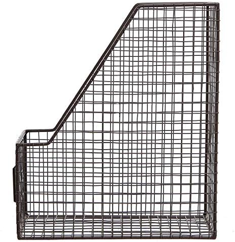 MyGift Wire Magazine Holder Set of 2, Brown File Storage Bin with Label - Image 4