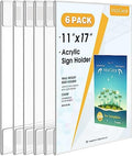 MaxGear Acrylic Sign Holder 11 x 17 Wall Mount with Tape, 6 Pack, Vertical by MaxGear