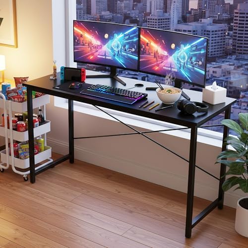 OLIXIS 55 Inch Computer Office Desk for Small Spaces, Writing Gaming Work Desk Modern Study Table with Storage Bag & Headphone Hook Home Bedroom, Black - Image 2