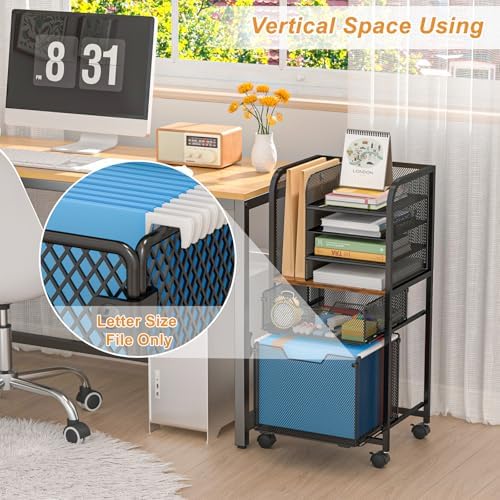 Feyejade 6-Tier Rolling File Cart Multi Mobile Drawer Cabinet Black - Image 4