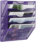 EASEPRES 5 Pocket Mesh Hanging Wall File Organizer, Wall Mounted Mail Paper Document Folder Holder, Clipboard Storage Organization Magazine Rack with Nametag Label for Office Home School, Purple by EASEPRES