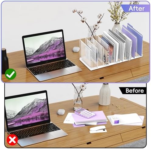 9-Section Desk File Organizer, Vertical File Holder, Mesh Desktop File Folder Metal File Organizer Stand for Office Home Classroom, White - Image 6
