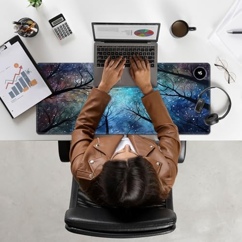 Heated Mouse Pad Hand Warmer, Warm Desk Pad Mousepad Desk Mat with 3 Levels Heating and Auto Shut Down 31.5 x 13 inch PU Leather Warmer Keyboard Mat for Gaming Laptop Office Home, Galaxy Art Forest - Image 7