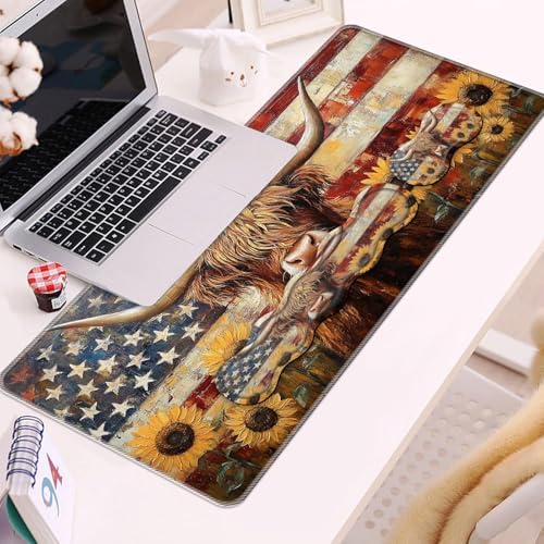 Keyboard Wrist Rest and Mouse Pad Set,31.5x11.8 Inches Desk Mat,Waterproof Non-Slip Ergonomic Wrist Support for Pain Relief,Extended Desk Protector for Office Home,Sunflower Highland Cow - Image 2