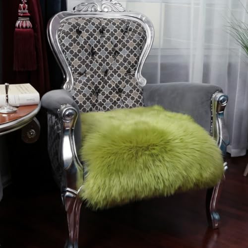 LLB Sheepskin Chair Covers Office Chair Cushion Dining Room Chair Pads Desk Chair Seat Cushion for Computer Chair Fur Area Rugs Pea Green, 18x18 Inch (Pack of 1) - Image 2