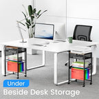 Cawukege 3 Tier Printer Stand, Small Mobile Table with Wheels, Printer Shelf Rolling Cart with Storage Desk Organizer Hanging File for Office Home, Brown - Image 5