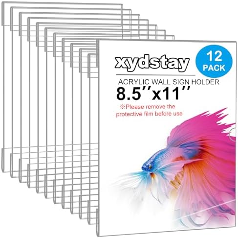 xydstay 8.5 x 11 Acrylic Wall Sign Holder 12 Pack, Clear Frame with Tape by xydled