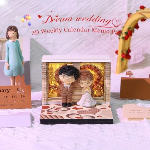 3D Memo Pad, 3D Calendar 2027, Time Piece Calendar, Tear-Off Calendars 2027, 3D Paper Carving Art Memo Pad, Art Carving Sticky Notes for Office Home Gifts Ornaments (Dream Wedding) - Image 2