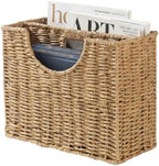 Coeusy Wicker Magazine Basket, Paper Rope Woven Magazine Holder for Files, Books, Documents, Newspapers, Narrow Boho Organizer and Storage Bins with Handle for Office, Living Room, Bathroom (Natural) by WEAVECOMFORTINTOEVERYCORNER