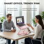 Laptop Stand for Desk,Adjustable Computer Stand with 360° Rotating Base,2-in-1 Laptop Stands with Phone Holder,Ergonomic Laptop Riser for Collaborative Work,fits for All 10-16" Laptops (Pink) - Image 4