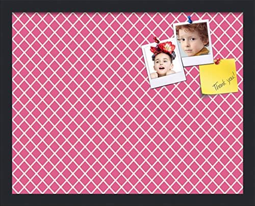 PinPix 19x15 inch Cork Bulletin Board. This Decorative Framed Pin Board Comes with Diamond Pattern in Hot Pink Design and Satin Black. Ideal for Home, Office Decor or School (PinPix-302) by PinPixBulletinBoards