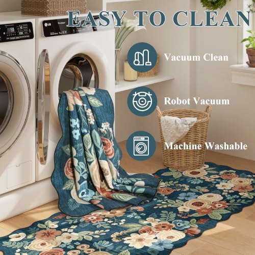 DUKINO 4x6 Area Rug, Non Slip Floral Washable Living Room Rug Prussian Blue - Image 6