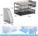 gianotter Desk Organizers and Accessories with File Holder, 4-Tier Desk Accessories & Workspace Organizers with Drawer and 2 Pen Holder, Paper Organizer for Office Supplies (Wood) - Image 5