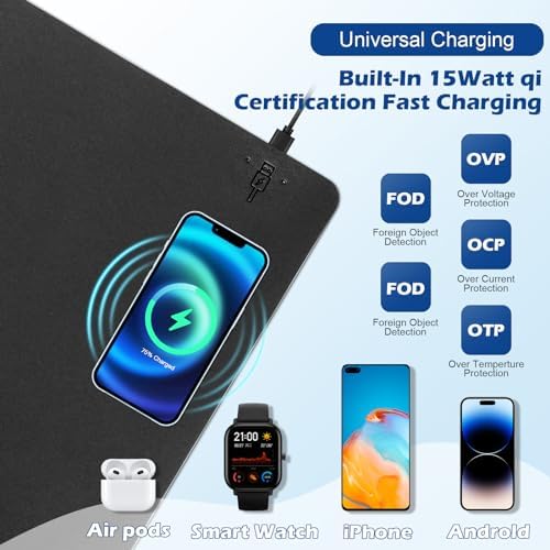 Wireless Charging Desk Mat, Mouse Pad,Black-R, 36 * 17 inch - Image 3