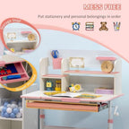 Qaba Wooden Kids Study Desk Height Adjustable Tilt Desktop Drawer Pink - Image 6