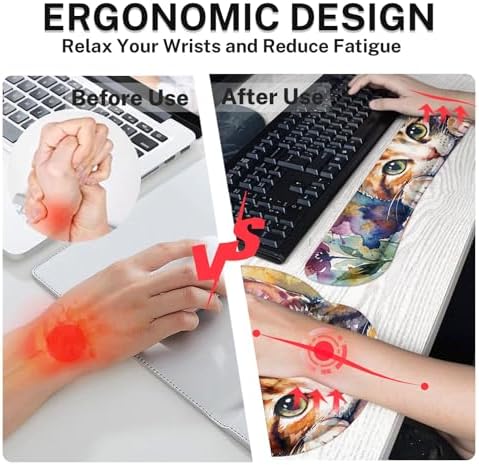 Arttown Keyboard Mouse Pad Set, 4 in 1 Desk Mat Set Cat Floral - Image 4