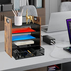 Desk Organizer, 5-Tier Desktop File Organizer with Drawer, Wooden Paper Tray Organizer, Office Desk Organzier and Accessories for Papers, Mail, Notebooks, Stationery - Image 3