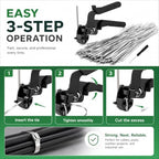 Cable Tie Gun Kit with 100Pcs 11.8" 50Pcs 9.8" 50Pcs 7.8" 304 Stainless Steel Zip Ties, Heavy Duty Wire Fence Repair Tool for Chain Link, Farm Metal Cages, Chicken Coops, Automotive Exhaust Wraps - Image 4