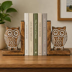 eTroves Wood Bookends for Shelves. Decorative Wooden Owl Bookend for Heavy Books, White Wood, 6 Inch - Image 2