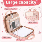 Zipper Binder Folder Keeper with Strap 2", 3 Ring, Pink, Bow - Image 3