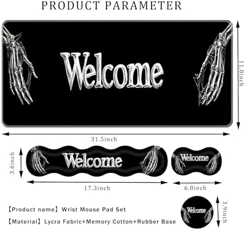 Keyboard Wrist Rest Set,Memory Foam Wrist Support Mouse Pad,31.5"x11.8" Desk Mat for Comfortable Typing & Pain Relief,Non-Slip Base for Office & Home Use - Funny Skeleton - Image 2