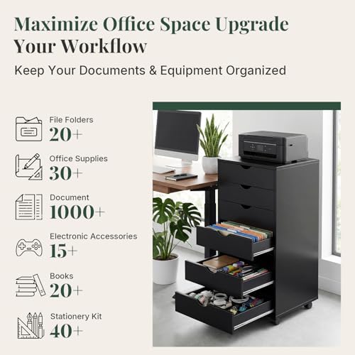 7 Drawer Mobile File Cabinet, Printer Stand with Wheels - Image 6