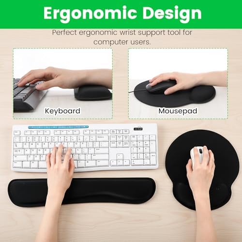 6 Pcs Mouse Pad and Keyboard Wrist Rest - Ergonomic Wrist Pad for Computer Keyboard and Mouse Pad, Memory Foam Wrist Support for Comfy Typing (Classic Black) - Image 4