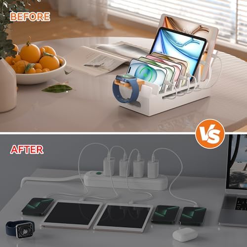 Bamboo Charging Stand for Multiple Devices Phone Watch Stand- White - Image 6