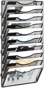 EasyPAG Wall File Organizer for Office 10 Pocket Mesh Wall Mounted Paper Organizer Hanging Folder Holder with Nametag Label for Home School, Black by EasyPAG