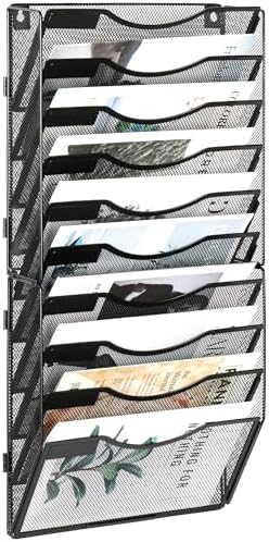 EasyPAG Wall File Organizer for Office 10 Pocket Mesh Wall Mounted Paper Organizer Hanging Folder Holder with Nametag Label for Home School, Black by EasyPAG