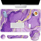 Arttown Keyboard Mouse Pad Set, 4 in 1 Desk Mat Set Marble Abstract Purple by Arttown