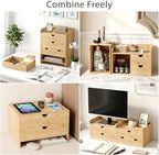Bamboo Desk Organizer with Drawers, Desktop Storage for Office Supplies - Image 4