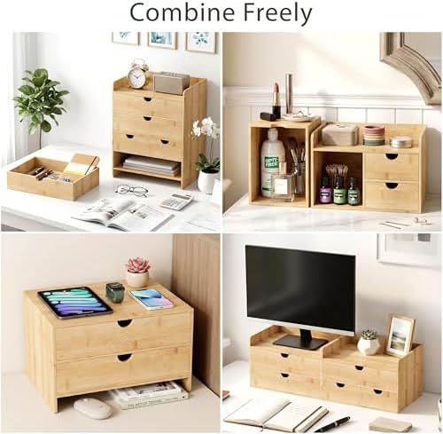 Bamboo Desk Organizer with Drawers, Desktop Storage for Office Supplies - Image 4