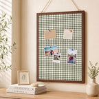 Leinuosen 17" x 23" Cork Bulletin Board, Green Gingham, Wood Frame by Leinuosen