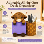Highland Cow Note Pad Dispenser with Pen Cup, Desk Organizer - Image 7
