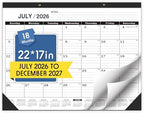 Desk Calendar 2026-2027,July 2026 to December 2027,Desk calendar 2026-2027 Large 22x17, Classroom Calendar 2027 with PVC Cover,Round Holes& NOTES List (Black),18 Months Calender 2027 by Wabhas