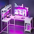 Apicizon L Shaped Gaming Desk 53" with Hutch, LED Light and Drawer - Image 2