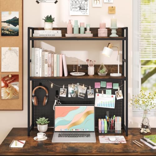 POWERSTONE 2-Tier Desktop Bookshelf for Monitors up to 32", Rustic Brown - Image 6